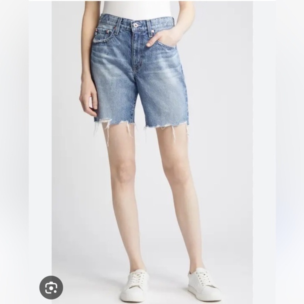 New Highrise Long Distressed Blue Jean Shorts